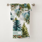 Waterverf Pine Pattern Elegant Winter Bad Handdoek (Insitu)