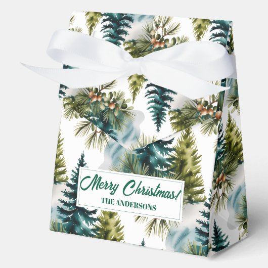 Waterverf Pine Pattern Elegant Winter Bedankdoosjes (Voorkant)