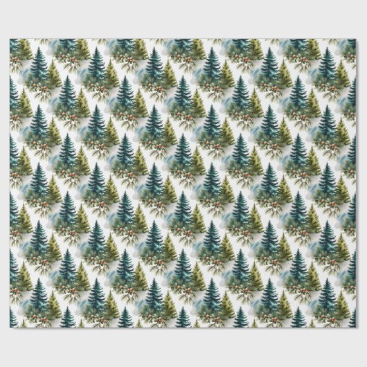 Waterverf Pine Pattern Elegant Winter Cadeaupapier (Vlak)