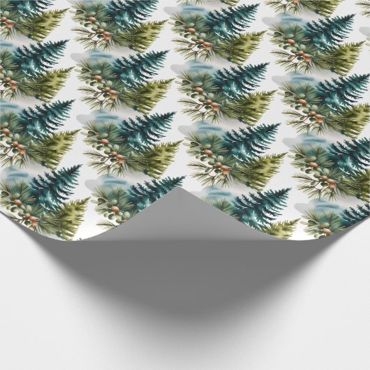 Waterverf Pine Pattern Elegant Winter Cadeaupapier (Hoek)