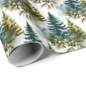 Waterverf Pine Pattern Elegant Winter Cadeaupapier (Rol Hoek)