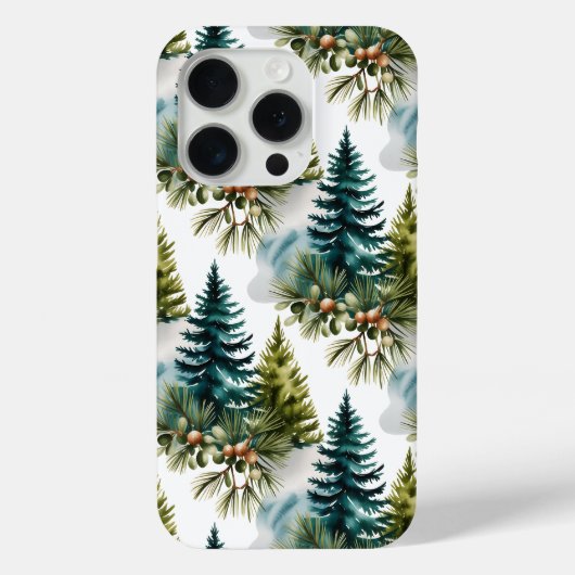 Waterverf Pine Pattern Elegant Winter Case-Mate iPhone Case (Achterkant)