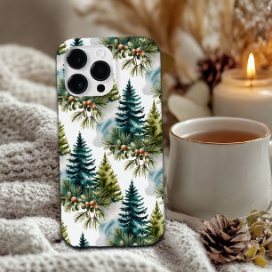 Waterverf Pine Pattern Elegant Winter Case-Mate iPhone 14 Pro Max Hoesje