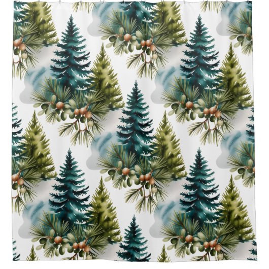 Waterverf Pine Pattern Elegant Winter Douchegordijn (Voorkant)