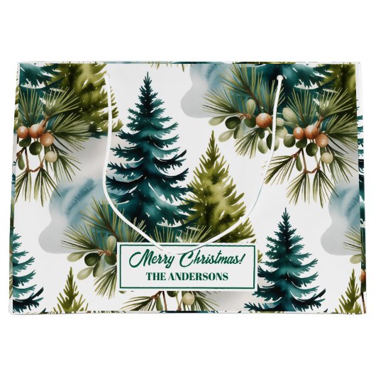 Waterverf Pine Pattern Elegant Winter Groot Cadeauzakje (Voorkant)