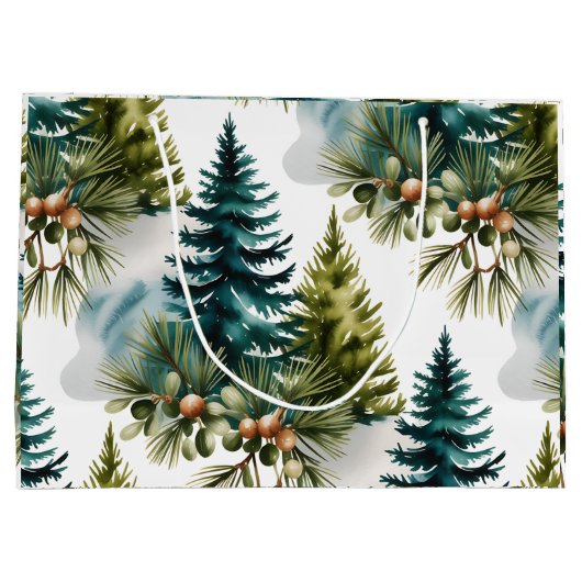 Waterverf Pine Pattern Elegant Winter Groot Cadeauzakje (Achterkant)