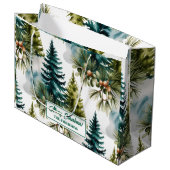 Waterverf Pine Pattern Elegant Winter Groot Cadeauzakje (Voorkant Gekanteld)