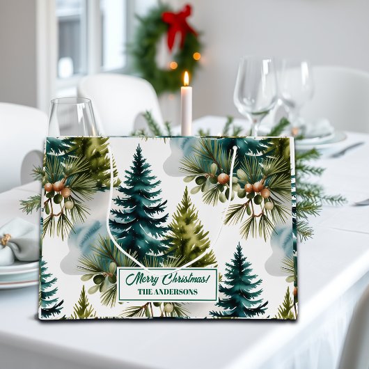 Waterverf Pine Pattern Elegant Winter Groot Cadeauzakje