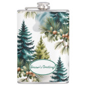 Waterverf Pine Pattern Elegant Winter Heupfles (Voorkant)