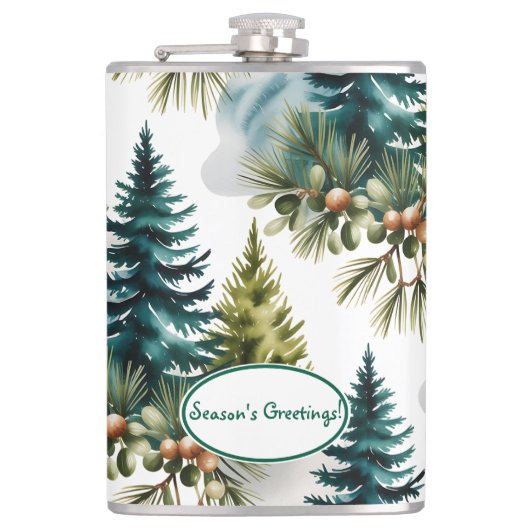 Waterverf Pine Pattern Elegant Winter Heupfles (Voorkant)