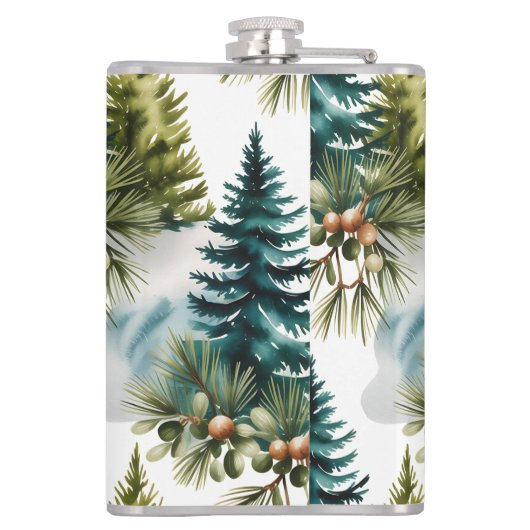 Waterverf Pine Pattern Elegant Winter Heupfles (Achterkant)