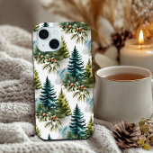 Waterverf Pine Pattern Elegant Winter iPhone 15 Case