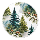 Waterverf Pine Pattern Elegant Winter Keramische Knop (Voorkant)