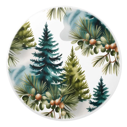 Waterverf Pine Pattern Elegant Winter Keramische Knop (Voorkant)