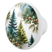 Waterverf Pine Pattern Elegant Winter Keramische Knop (Rechts)