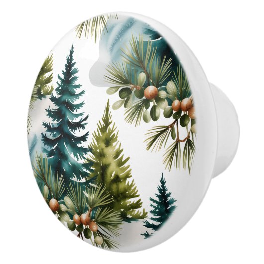 Waterverf Pine Pattern Elegant Winter Keramische Knop (Rechts)