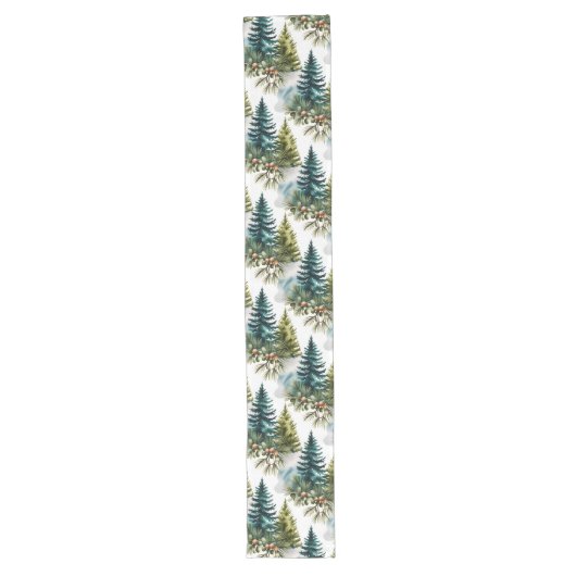 Waterverf Pine Pattern Elegant Winter Lange Tafelloper (Voorkant)