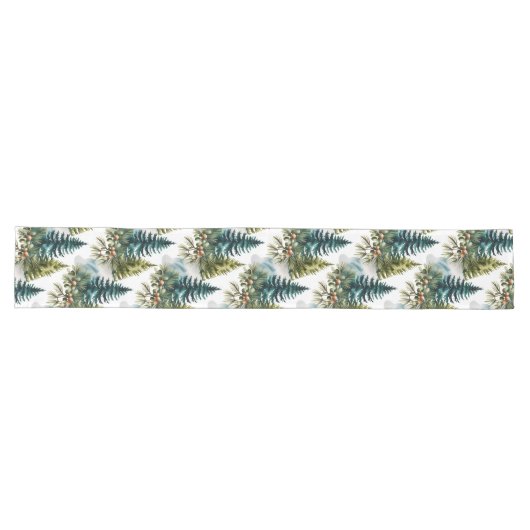 Waterverf Pine Pattern Elegant Winter Lange Tafelloper (Horizontaal)