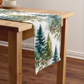 Waterverf Pine Pattern Elegant Winter Lange Tafelloper (Voorbeeld)