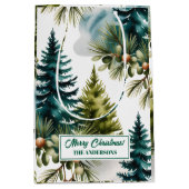 Waterverf Pine Pattern Elegant Winter Medium Cadeauzakje (Voorkant)