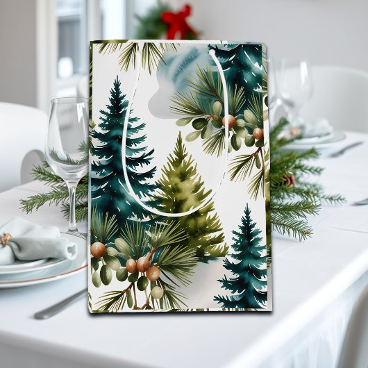 Waterverf Pine Pattern Elegant Winter Medium Cadeauzakje