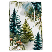 Waterverf Pine Pattern Elegant Winter Medium Cadeauzakje (Voorkant)