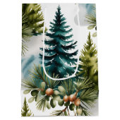 Waterverf Pine Pattern Elegant Winter Medium Cadeauzakje (Achterkant)