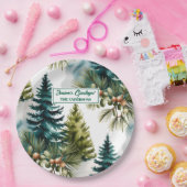 Waterverf Pine Pattern Elegant Winter Papieren Bordje (Feest)