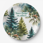 Waterverf Pine Pattern Elegant Winter Papieren Bordje (Voorkant)