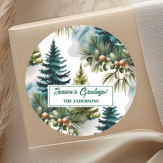 Waterverf Pine Pattern Elegant Winter Ronde Sticker