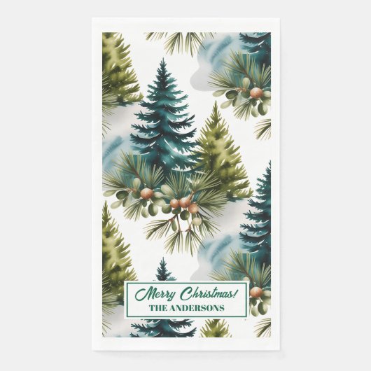 Waterverf Pine Pattern Elegant Winter Servet (Voorkant)
