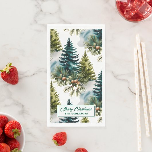 Waterverf Pine Pattern Elegant Winter Servet (Insitu)