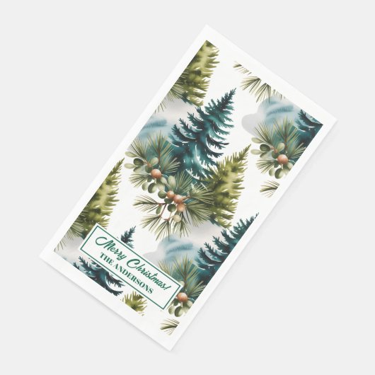 Waterverf Pine Pattern Elegant Winter Servet (Hoek)