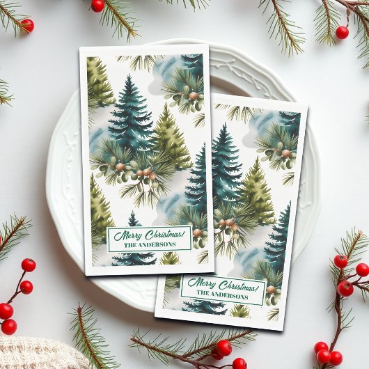 Waterverf Pine Pattern Elegant Winter Servet
