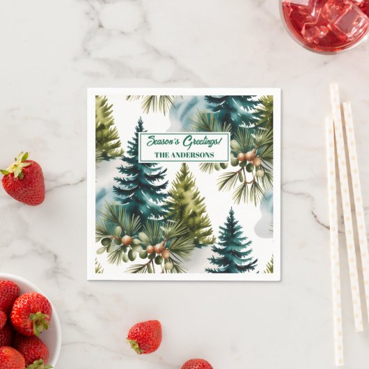 Waterverf Pine Pattern Elegant Winter Servet (Insitu)