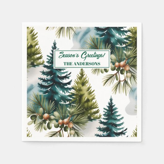 Waterverf Pine Pattern Elegant Winter Servet (Voorkant)