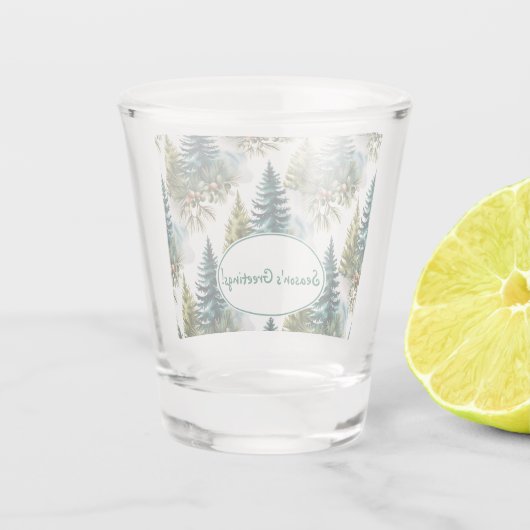 Waterverf Pine Pattern Elegant Winter Shot Glas (Achterkant)