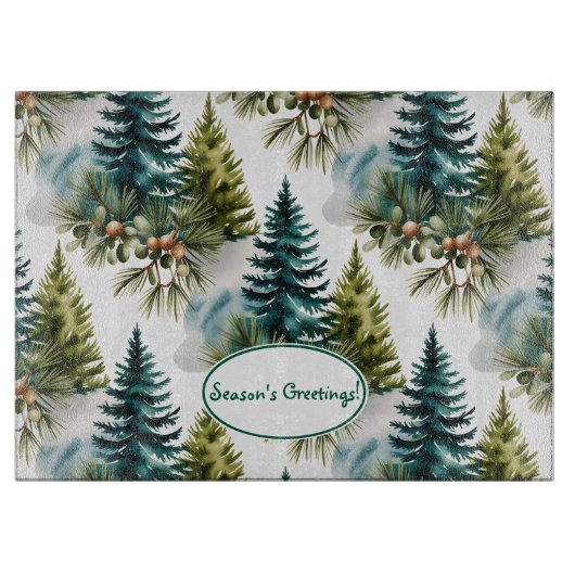 Waterverf Pine Pattern Elegant Winter Snijplank (Voorkant)