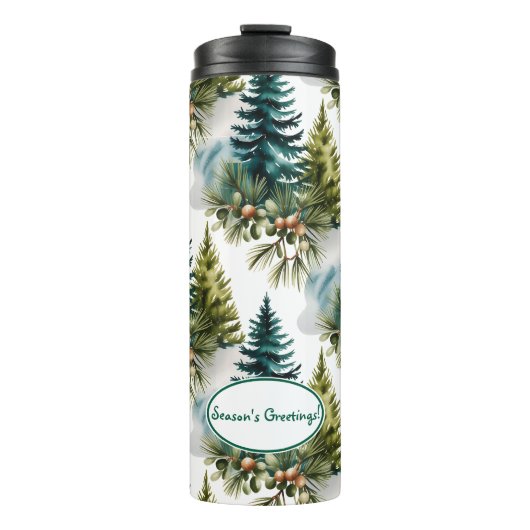 Waterverf Pine Pattern Elegant Winter Thermosbeker (Voorkant)
