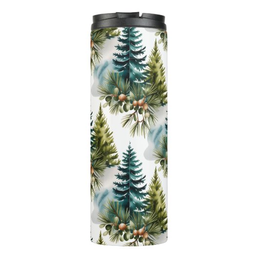 Waterverf Pine Pattern Elegant Winter Thermosbeker (Achterkant)