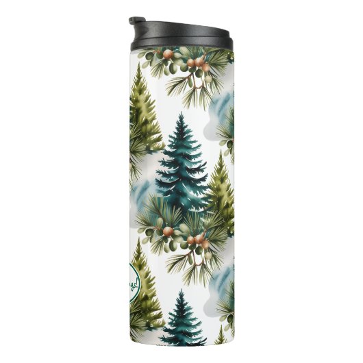 Waterverf Pine Pattern Elegant Winter Thermosbeker (Geroteerd rechts)