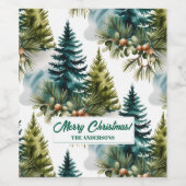 Waterverf Pine Pattern Elegant Winter Wijn Etiket (Enkel label)