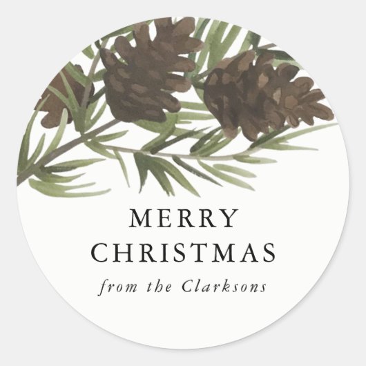 Waterverf Pine Sprigs Kerst sticker (Voorkant)