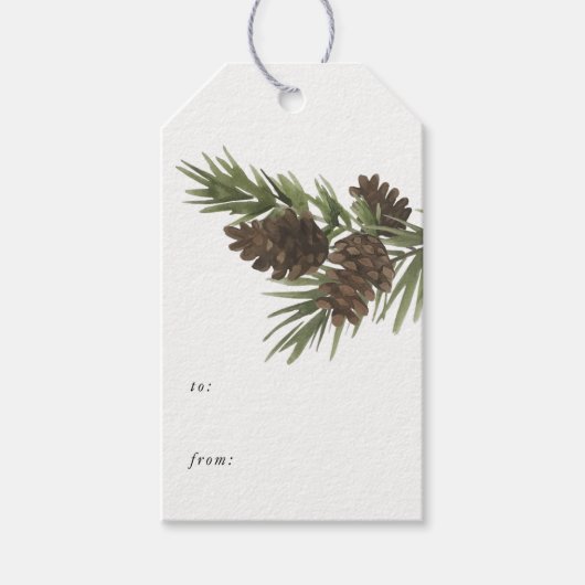 Waterverf Pine Sprigs, Kerstcadeau Label Cadeaulabel (Voorkant)