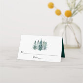 Waterverf Pine Spruce Trees Winter Snow Wedding Plaatskaartje (Voorkant)