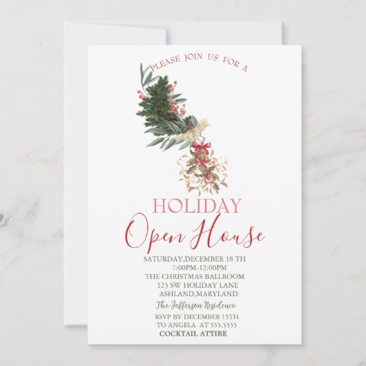 Waterverf Pine Tree Branch, Mistletoe Open House Kaart (Voorkant)