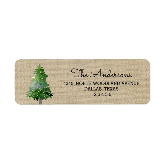 Waterverf Pine Tree Burlap Vakantie Adres Label (Voorkant)