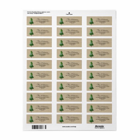 Waterverf Pine Tree Burlap Vakantie Adres Label (Full Sheet)