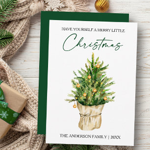 Waterverf Pine Tree Calligraphy Inktscript Feestdagenkaart