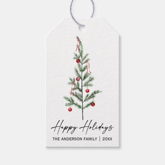 Waterverf Pine Tree Calligraphy Inktvakantie Cadeaulabel (Voorkant)